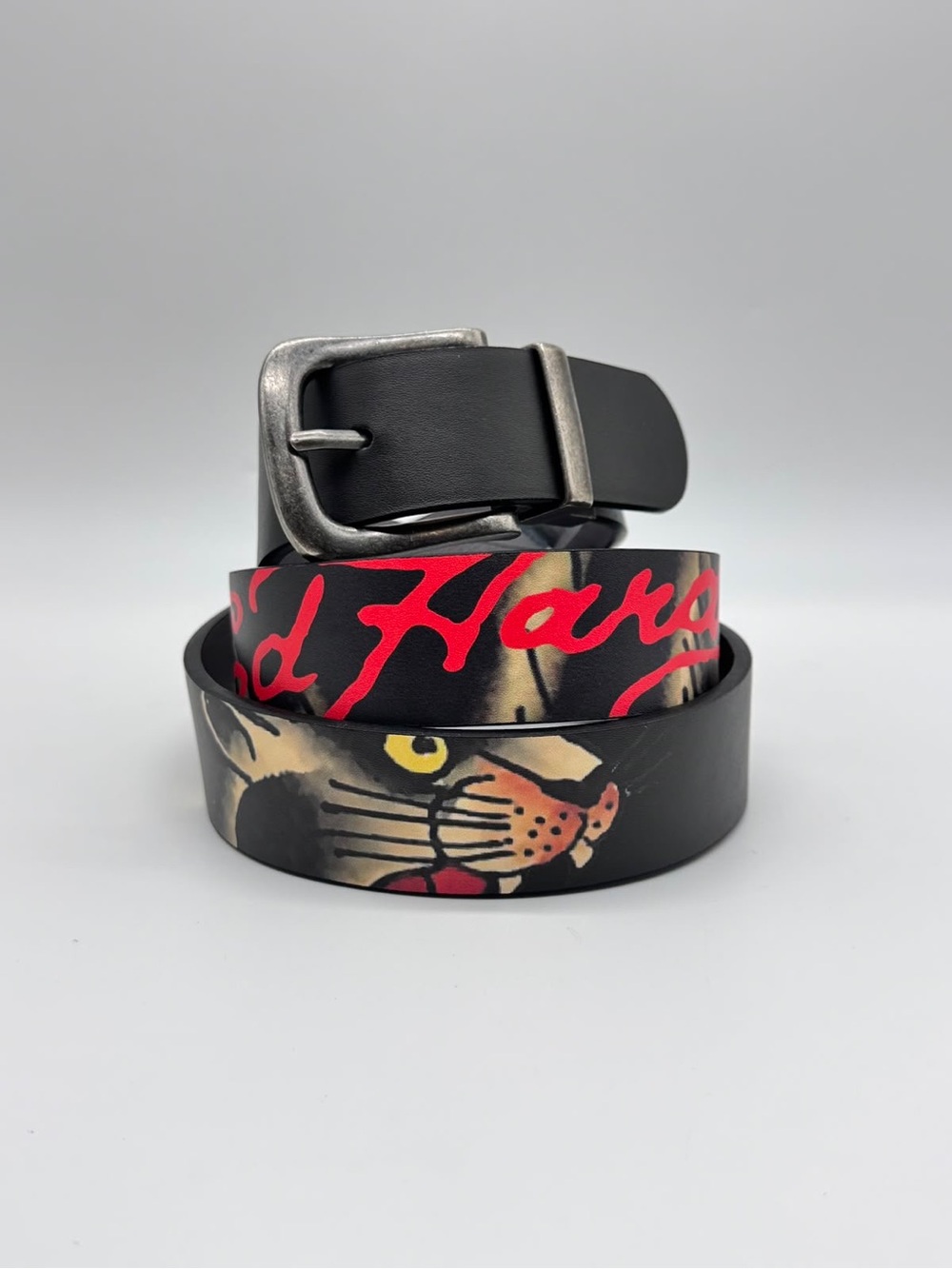Ed Hardy Reversible Black Leather Belt Skull Crossbones Panther Mens Sz 42